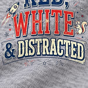 Red White and Distracted shirt — design close-up