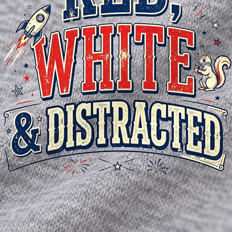 Red White and Distracted shirt — design close-up