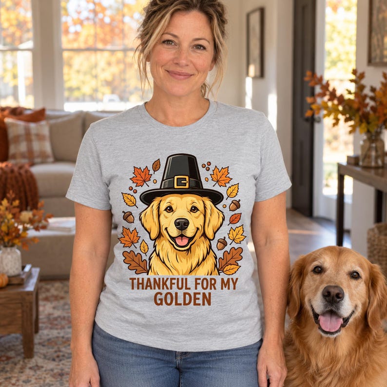 Grateful Golden Thanksgiving shirt — worn by model