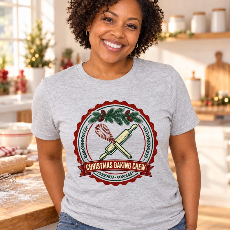 Christmas Baking Crew Christmas shirt — worn by model