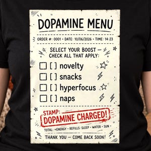 Dopamine Menu shirt — worn by model