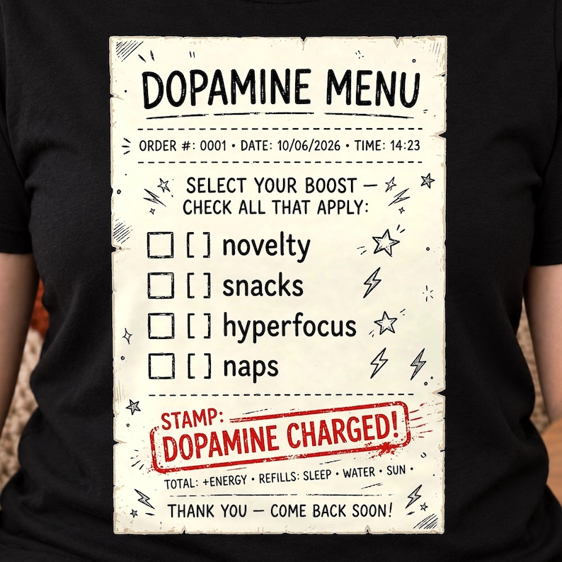 Dopamine Menu shirt — worn by model