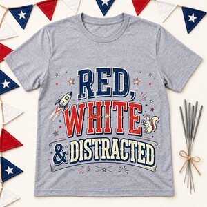 Red White and Distracted shirt — lifestyle photo