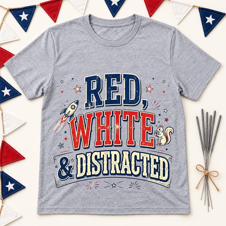 Red White and Distracted shirt — lifestyle photo