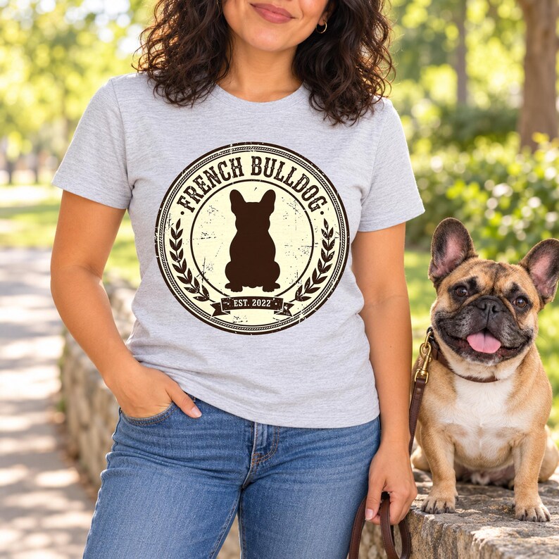 Frenchie Badge shirt — lifestyle photo