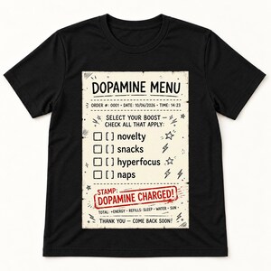 Dopamine Menu shirt — flat lay