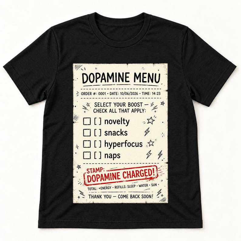 Dopamine Menu shirt — flat lay