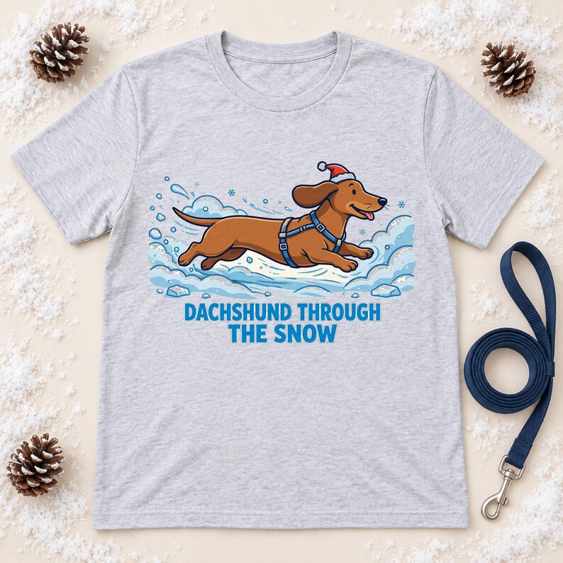 Dachshund Through the Snow Christmas shirt — lifestyle photo