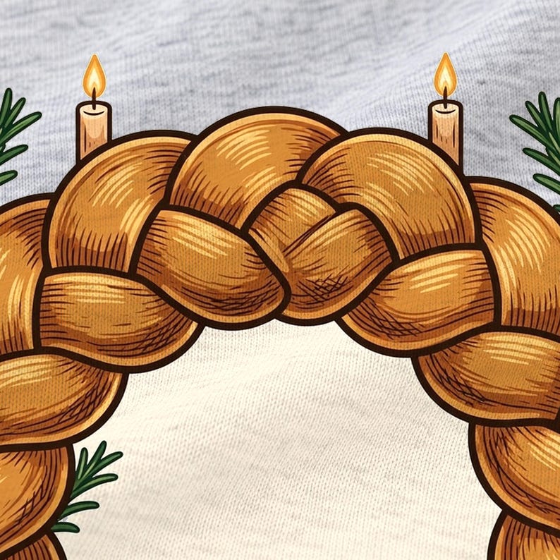 Happy Challah-days Hanukkah shirt — design close-up