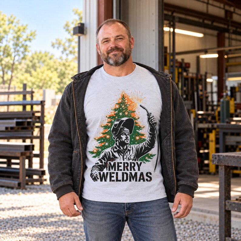 Merry Weldmas Christmas shirt — lifestyle photo
