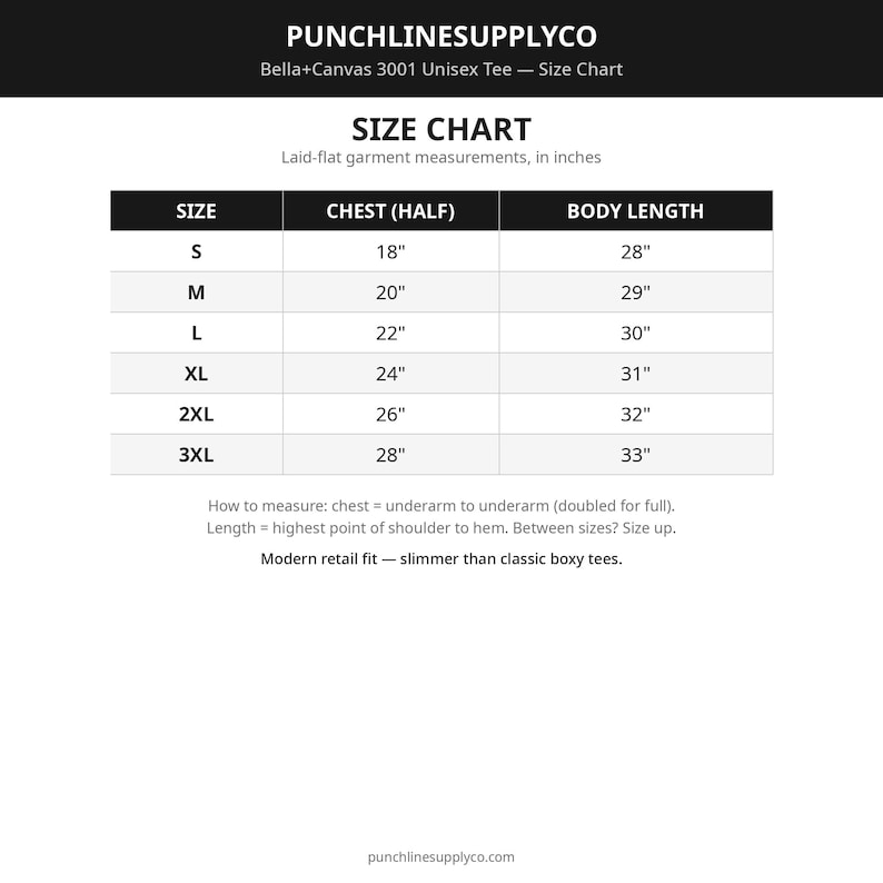 Electrician Badge shirt — size chart