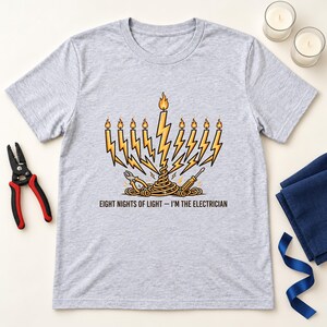 Eight Nights of Light Hanukkah shirt — lifestyle photo