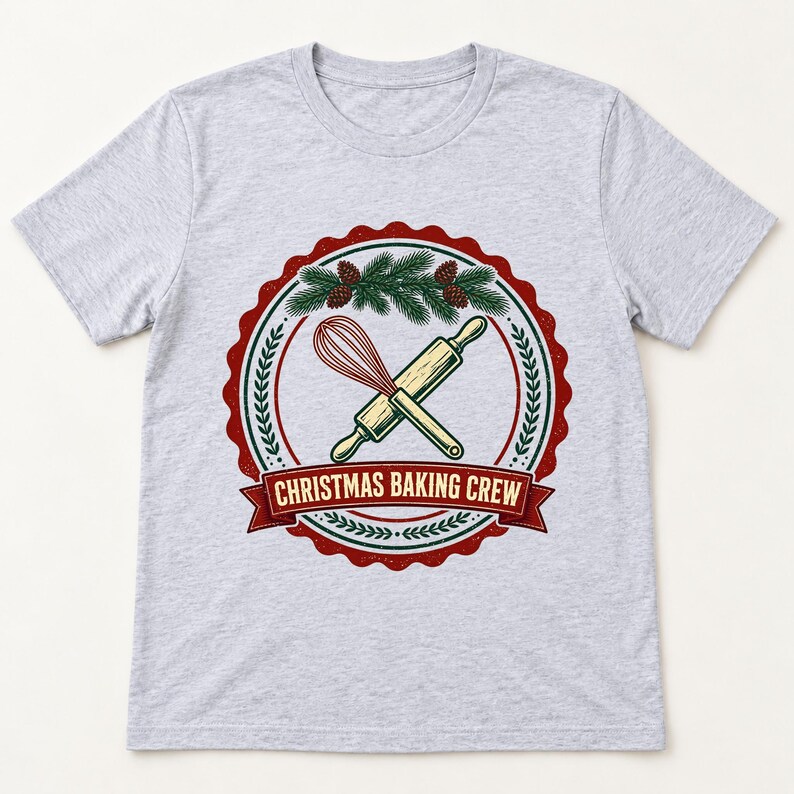 Christmas Baking Crew shirt — flat lay