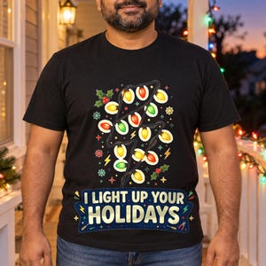 Lit-Up Holidays shirt — worn by model