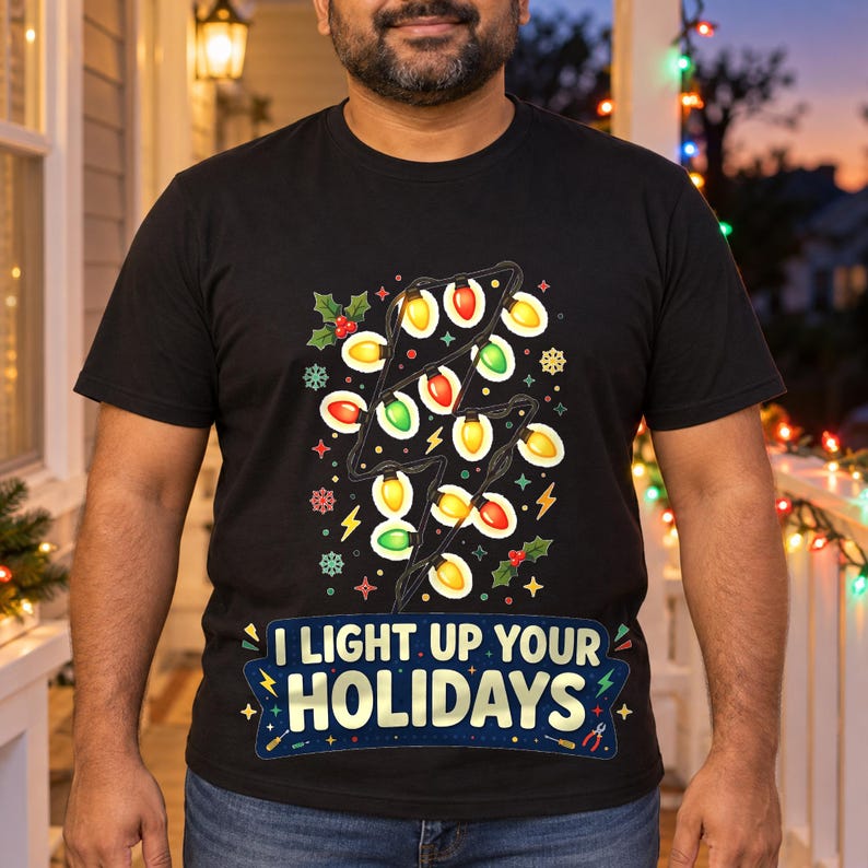 Lit-Up Holidays shirt — worn by model