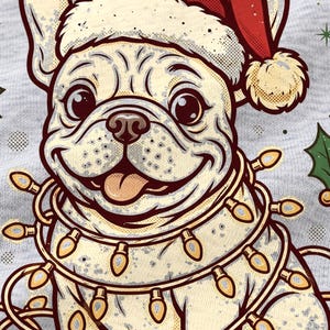 Frenchie Santa Paws Christmas shirt — design close-up