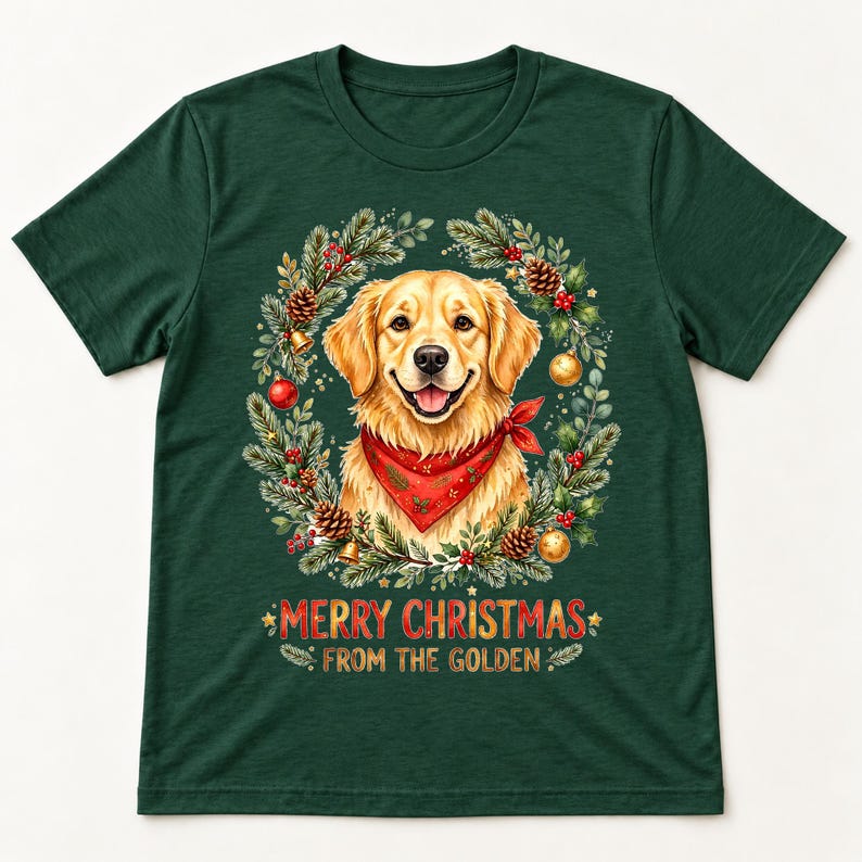 Golden Christmas shirt — flat lay