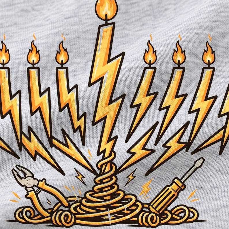 Eight Nights of Light Hanukkah shirt — design close-up