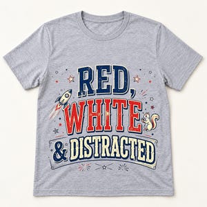 Red White and Distracted shirt — flat lay