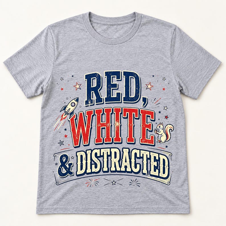 Red White and Distracted shirt — flat lay