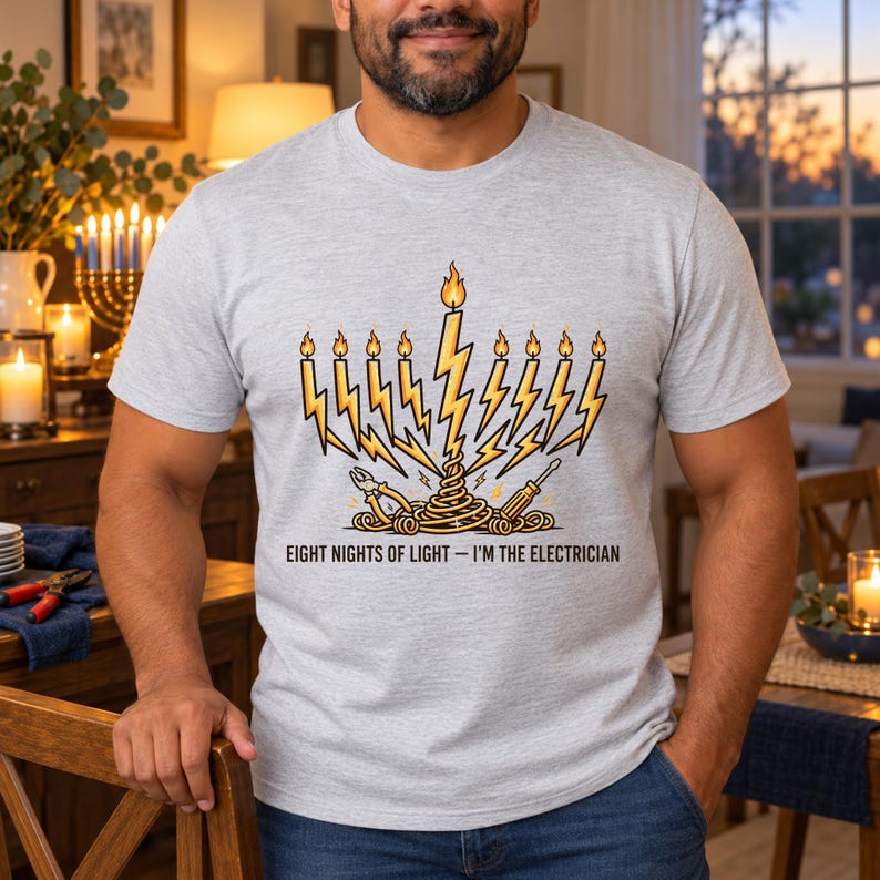 Eight Nights of Light Hanukkah shirt — lifestyle photo