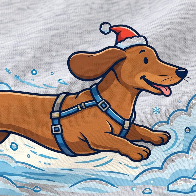 Dachshund Through the Snow Christmas shirt — design close-up