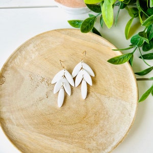 White Tropical Leaves Polymer Clay Earrings