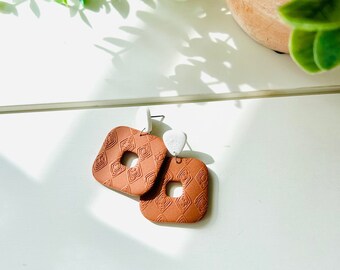 Terra Cotta Textured Square Polymer Clay Earrings