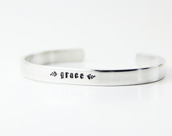 Grace Metal Stamped Aluminum Cuff Bracelet: Inspirational Jewelry