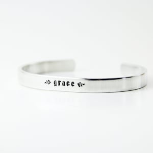 Grace Metal Stamped Aluminum Cuff Bracelet: Inspirational Jewelry