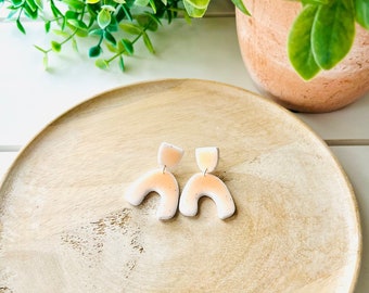 Speckled Peach Polymer Clay Arch Earrings