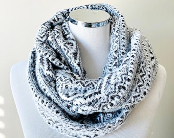 White and Black Sweater Knit Infinity Scarf