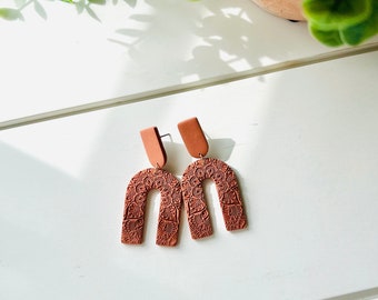 Terra Cotta Mandala Arch Polymer Clay Earrings