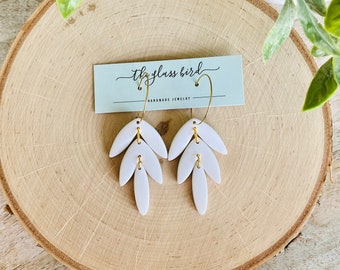 White Clay Earrings - Tropical Leaves