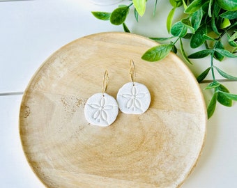 Sand Dollar Hoop Polymer Clay Earrings Beach Vacation Earrings