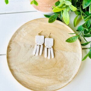 White Floral Polymer Clay Earrings