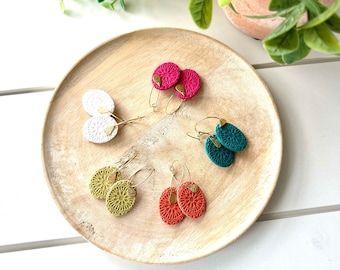 Dainty Mandala Oval Polymer Clay Hoop Earrings - Multiple Colors Available