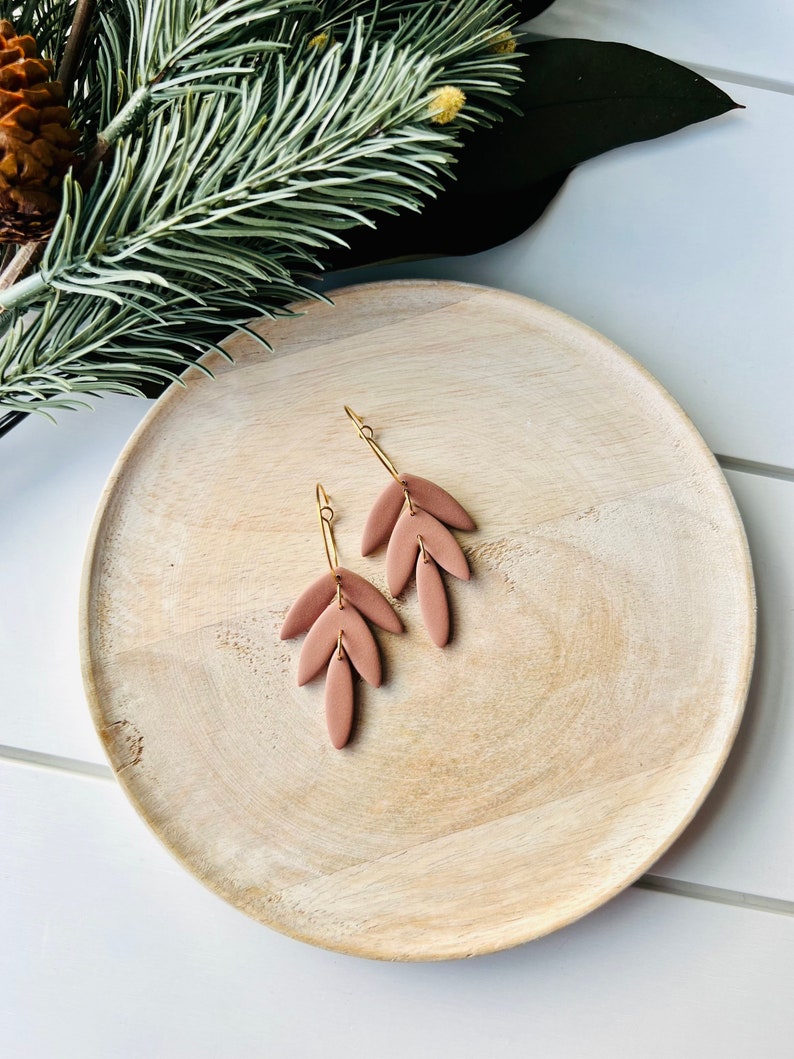 Tropical Leaves Clay Earrings Mocha image 1