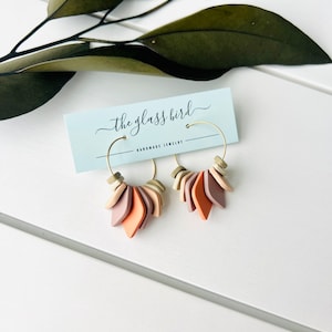 Tiered Leaf Polymer Clay Hoop Earrings