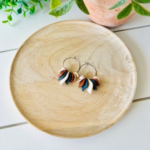 Tiered Leaf Polymer Clay Hoop Earrings - Neutral Color Palette