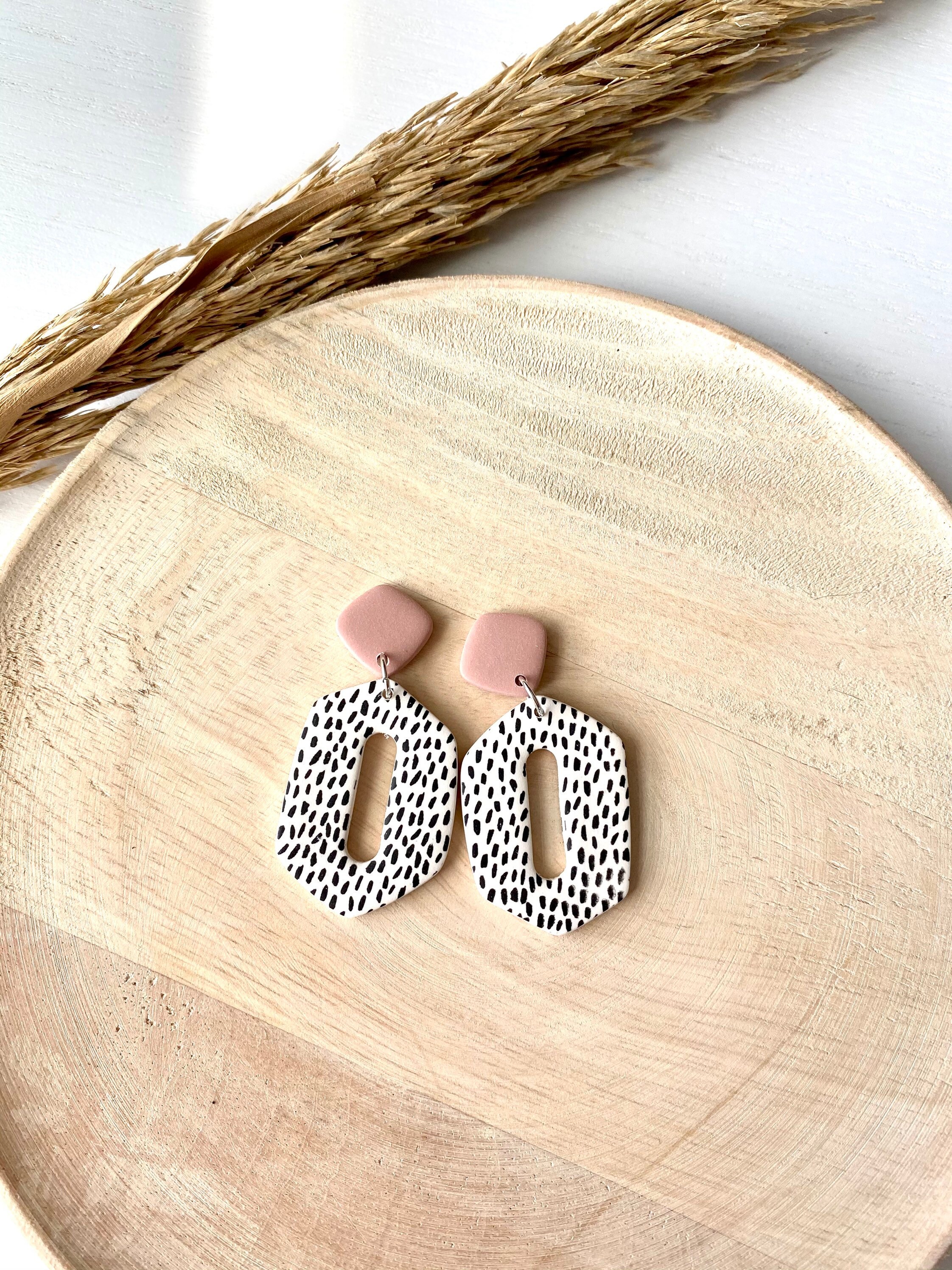 Fall Polka Dot Polymer Clay Earrings - with Mauve Top