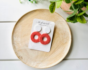 Coral Orange Floral Polymer Clay Earrings