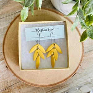 Tropical Leaves Clay Hoop Earrings Mustard Yellow image 3