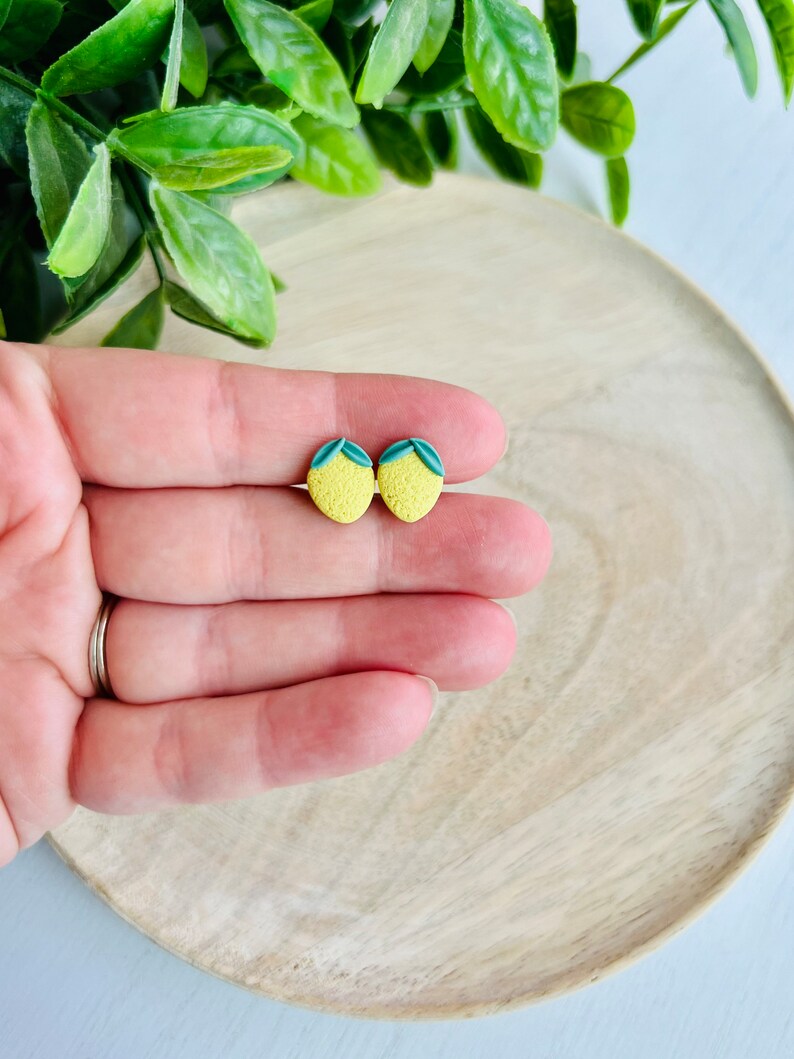 Lemon Polymer Clay Stud Earrings Whole Lemon image 3