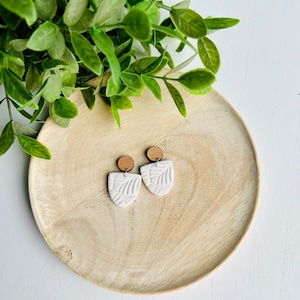 Simple White Polymer Clay Earrings with Wood Top