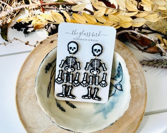 ハロウィンスケルトン粘土イヤリング