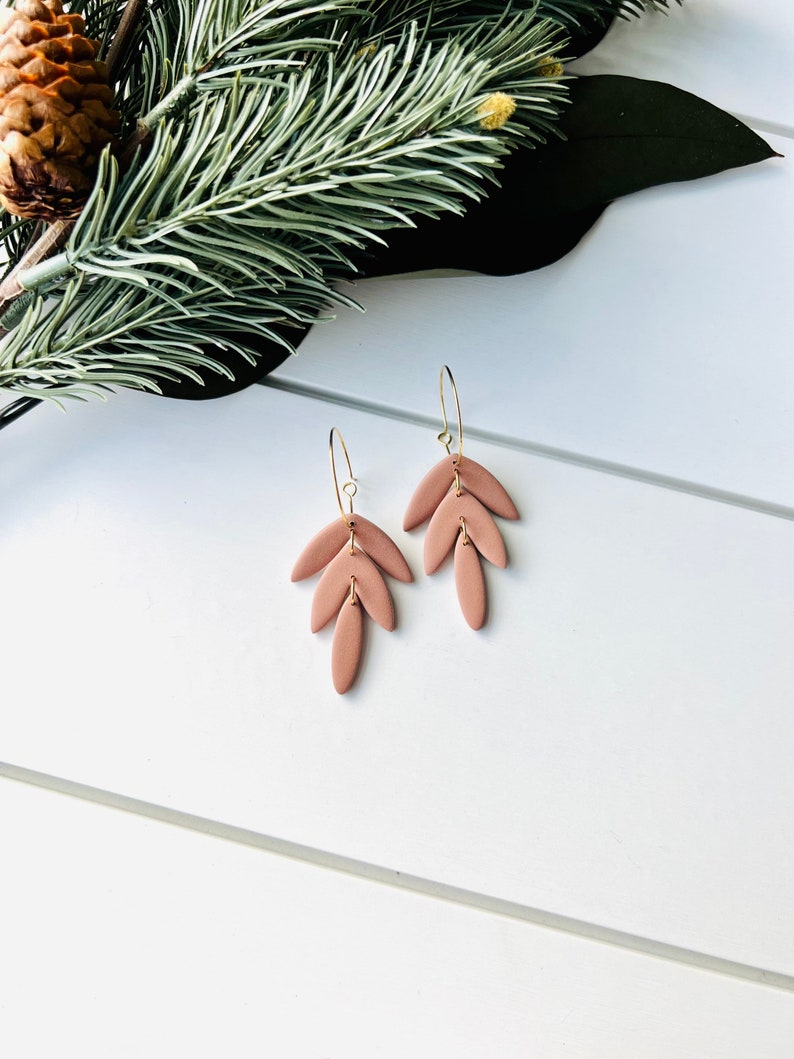 Tropical Leaves Clay Earrings Mocha image 6