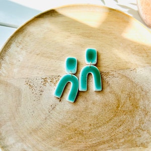 Speckled Green Polymer Clay Arch Earrings image 9