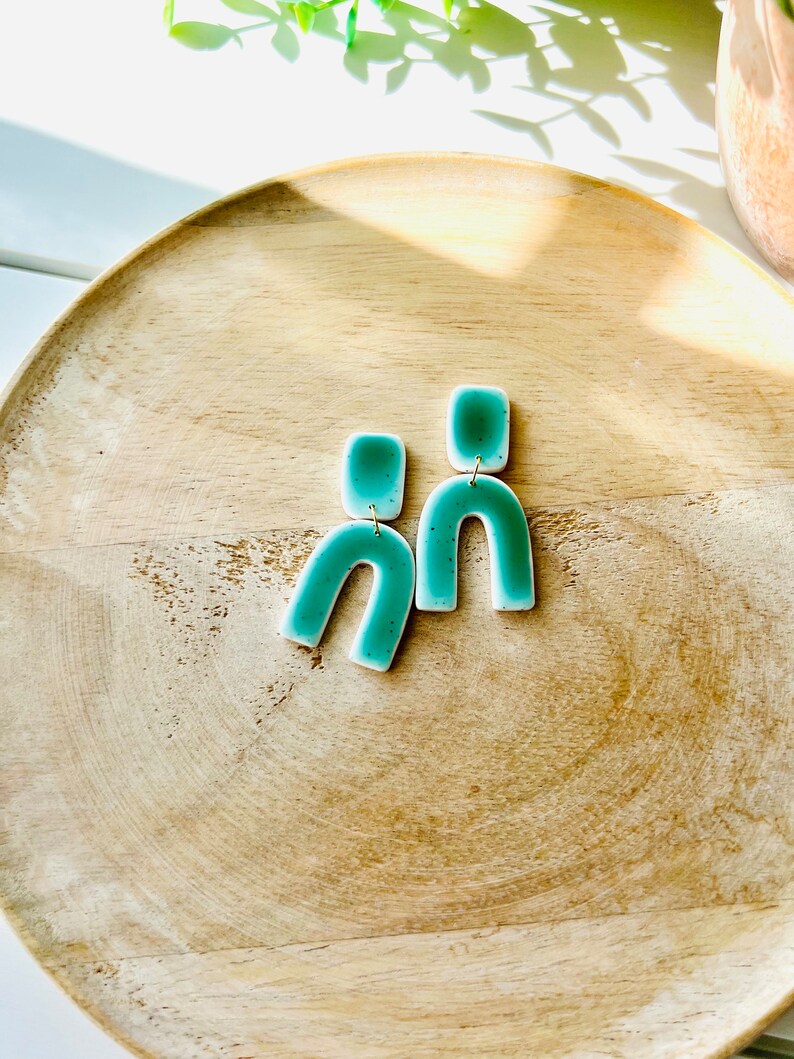 Speckled Green Polymer Clay Arch Earrings image 9