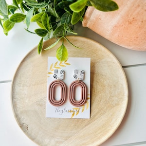 Simple Brown and White Oval Polymer Clay Earrings